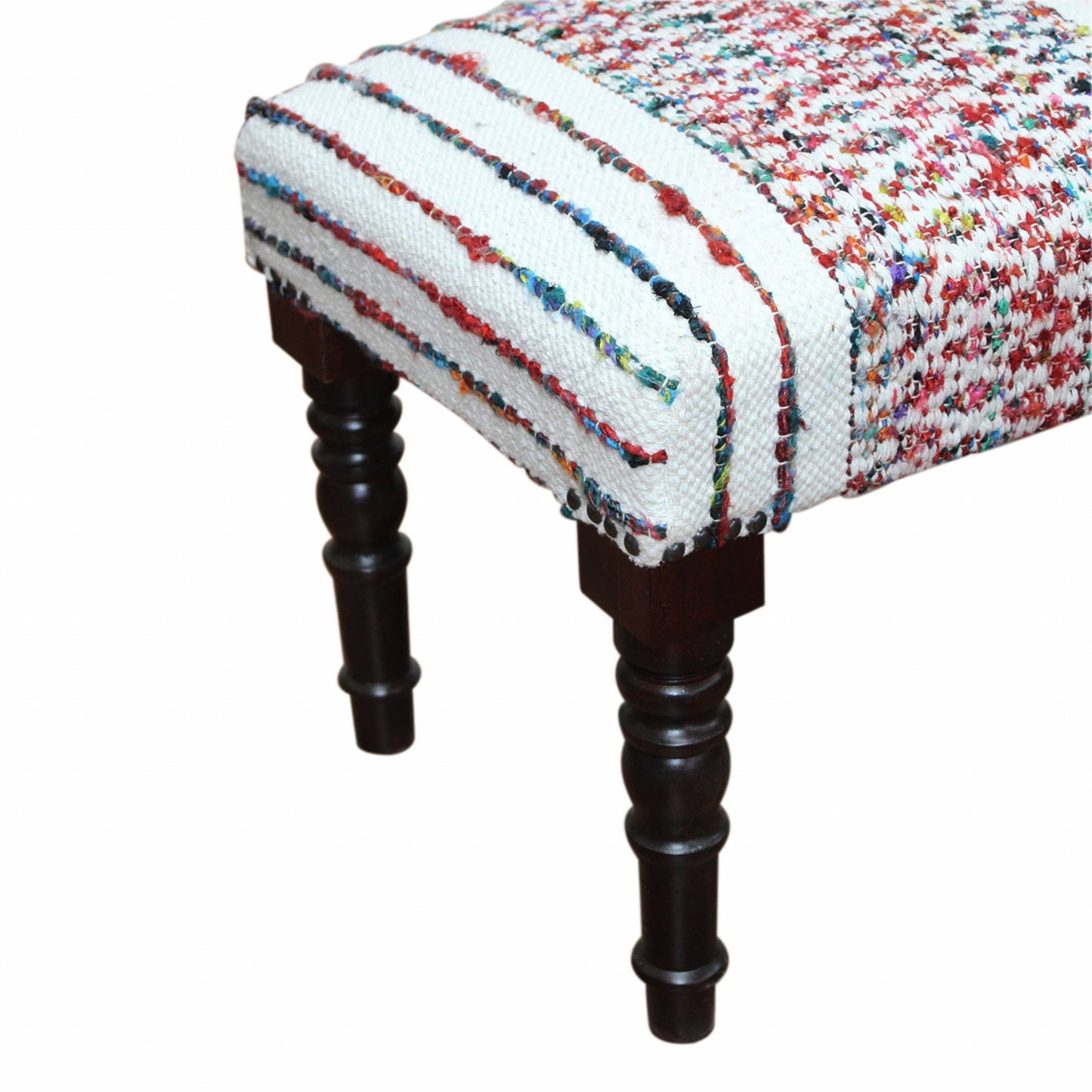47" Ivory Red and Pink Black Leg Chevron Stripe Upholstered Bench - Homeroots - Flyclothing LLC