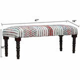 47" Ivory Red and Pink Black Leg Chevron Stripe Upholstered Bench