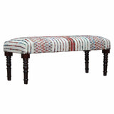 47" Ivory Red and Pink Black Leg Chevron Stripe Upholstered Bench - Homeroots - Flyclothing LLC