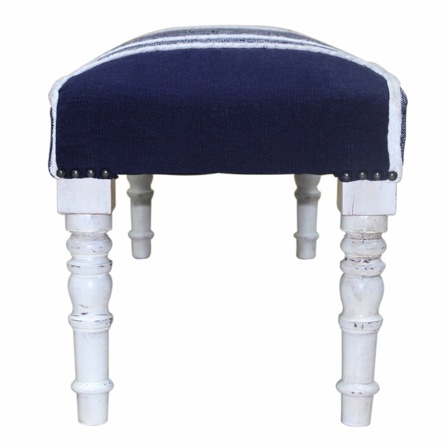 47" Blue And Gray Textural White Leg Upholstered Bench - Homeroots - Flyclothing LLC