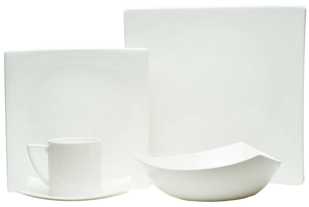 White Five Piece Square Bone China Dinnerware Set - Homeroots - Flyclothing LLC