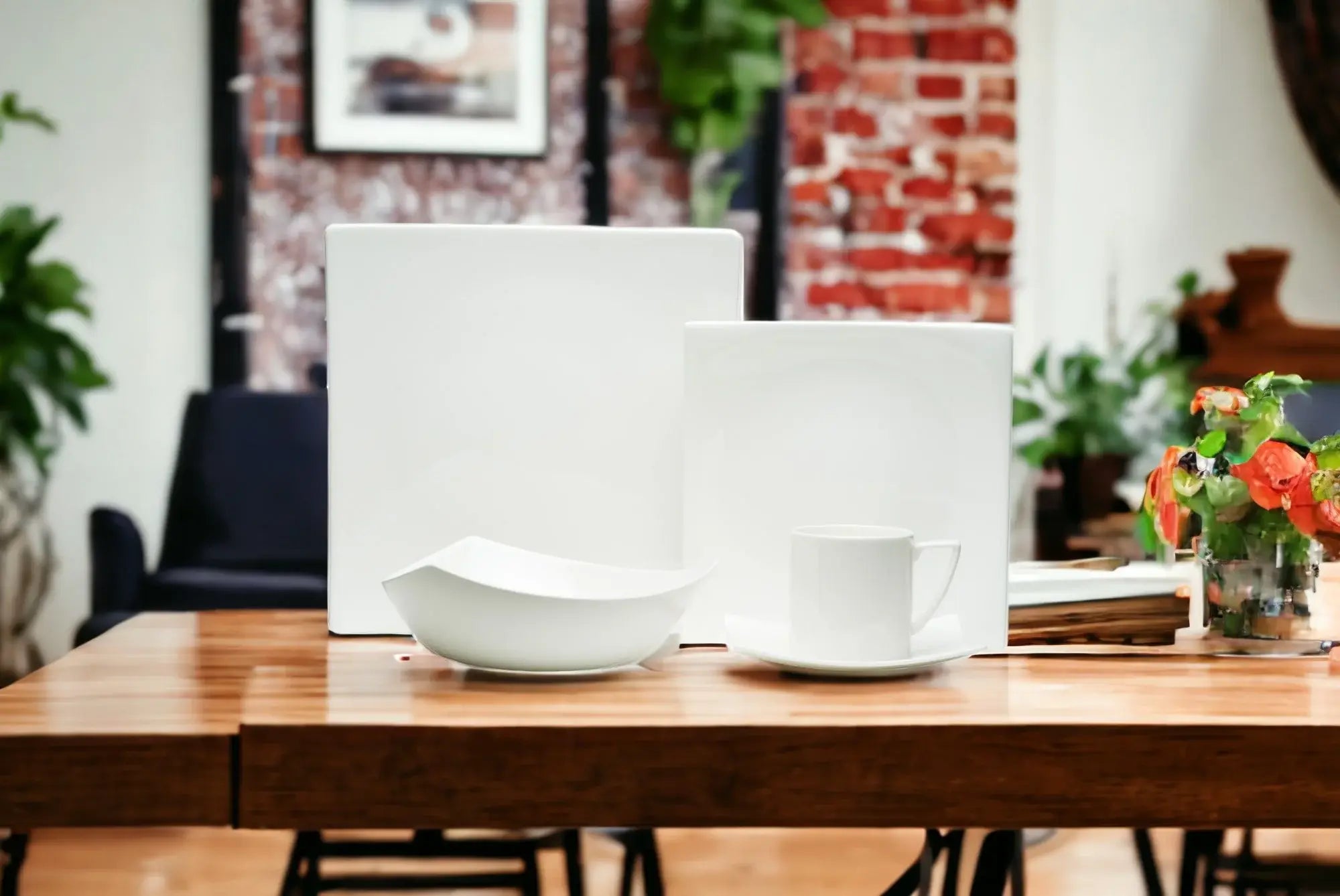 White Five Piece Square Bone China Dinnerware Set - Homeroots - Flyclothing LLC