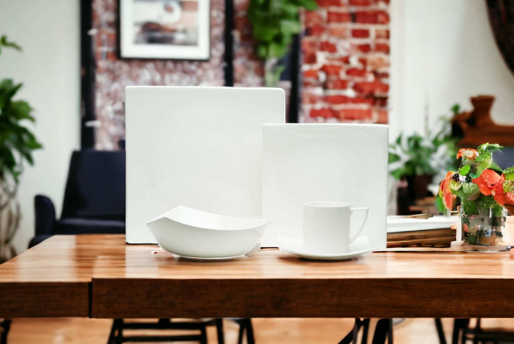 White Five Piece Square Bone China Dinnerware Set - Homeroots - Flyclothing LLC