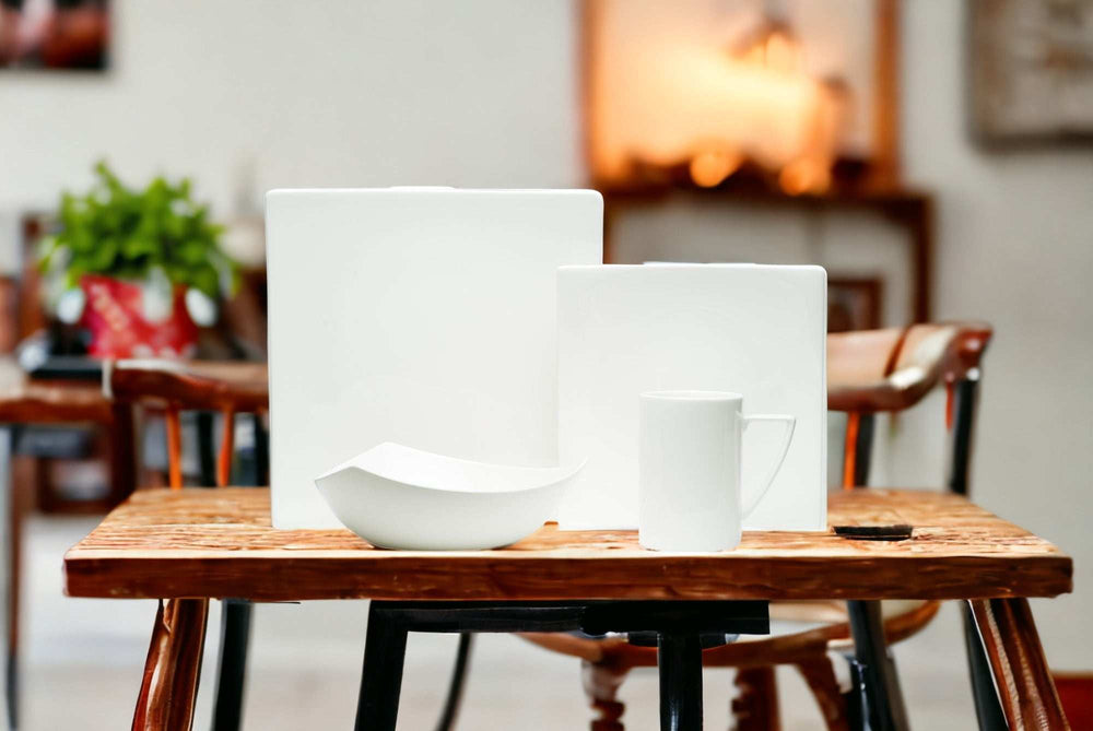 White Four Piece Square Bone China Dinnerware Set - Homeroots - Flyclothing LLC