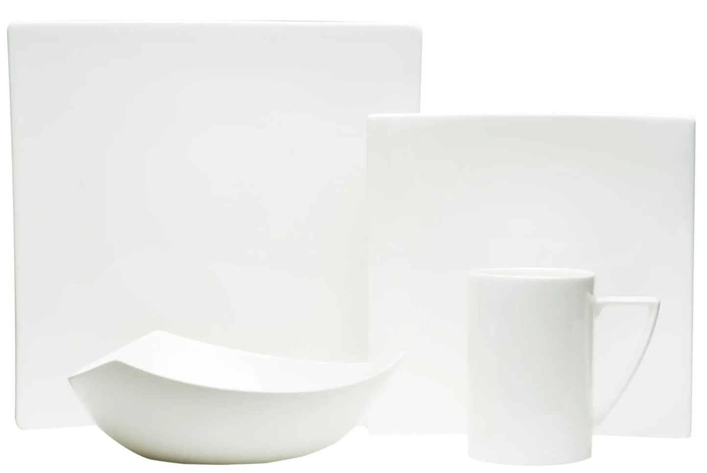 White Four Piece Square Bone China Dinnerware Set - Homeroots - Flyclothing LLC