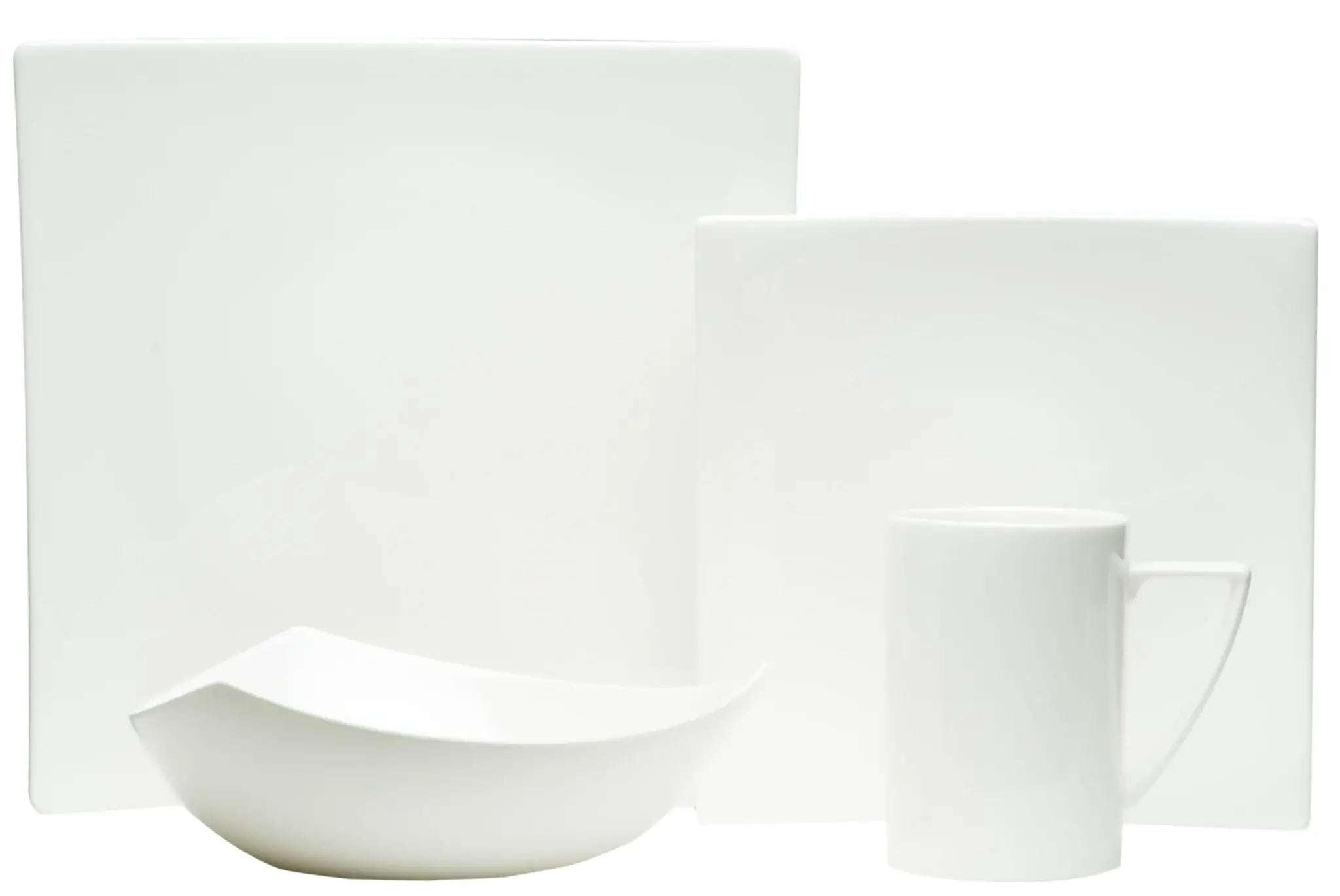 White Four Piece Square Bone China Dinnerware Set - Homeroots - Flyclothing LLC