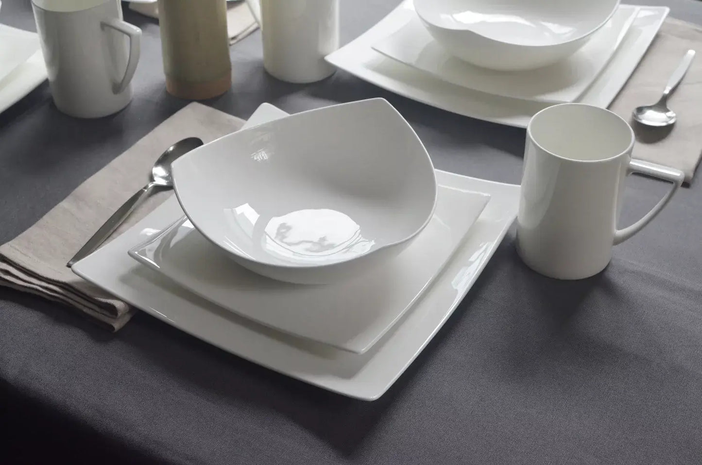 White Four Piece Square Bone China Dinnerware Set - Homeroots - Flyclothing LLC