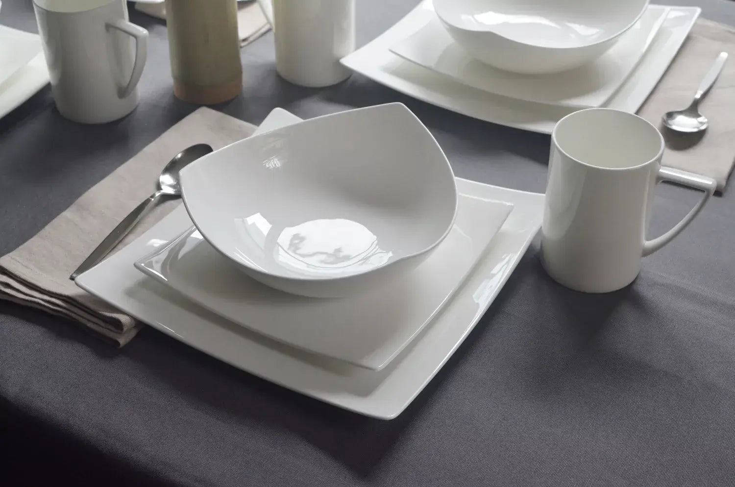 White Four Piece Square Bone China Dinnerware Set - Homeroots - Flyclothing LLC