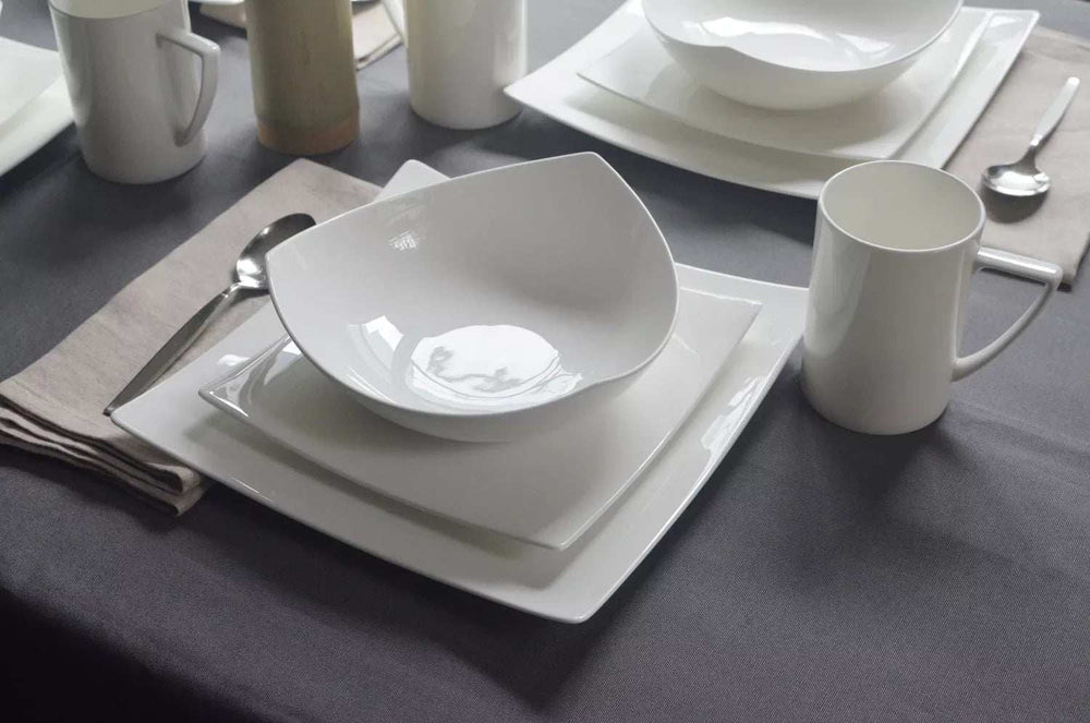 White Six Piece Square Bone China Service For Six Dinner Plate Set - Homeroots - Flyclothing LLC