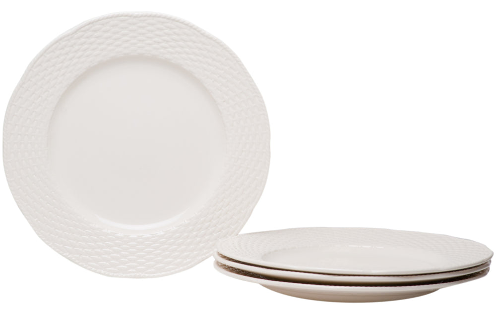 White Four Piece Weave Stoneware Service For Four Dinner Plate Set - Homeroots