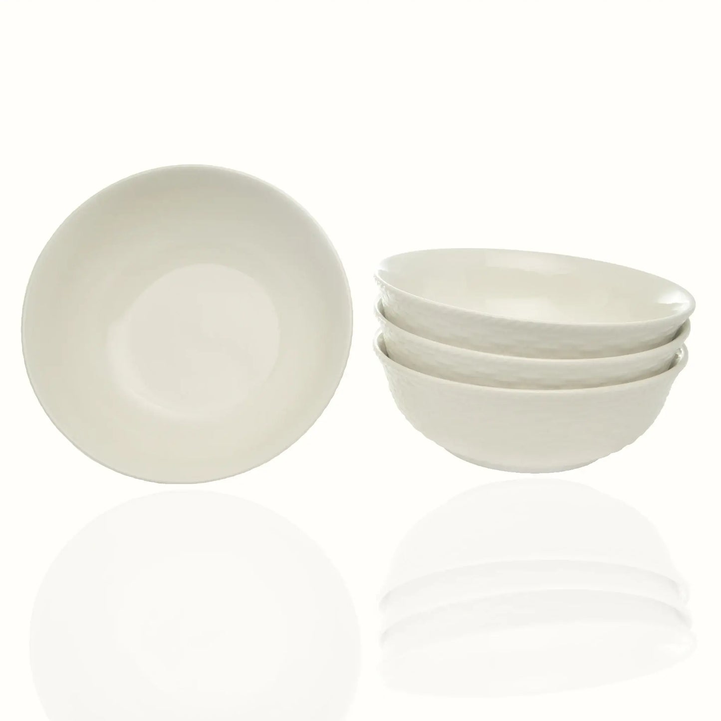 White Four Piece Round Weave Stoneware Service For Four Bowl Set - Homeroots - Flyclothing LLC