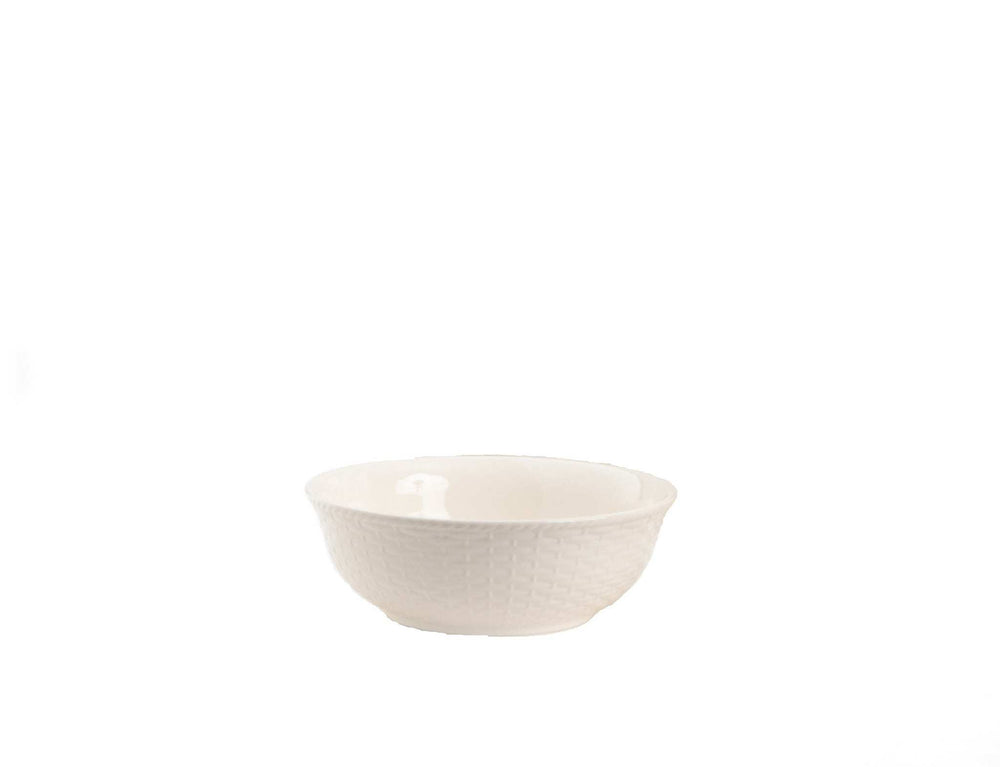 White Four Piece Round Weave Stoneware Service For Four Bowl Set - Homeroots - Flyclothing LLC