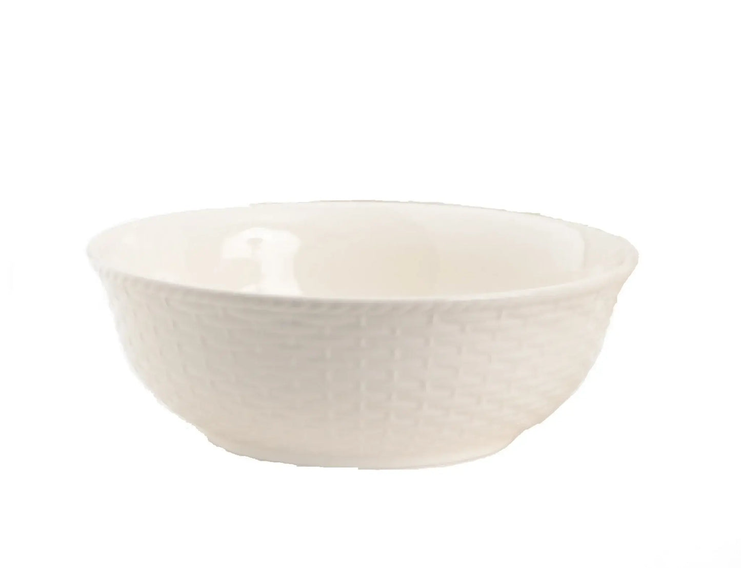 White Four Piece Round Weave Stoneware Service For Four Bowl Set - Homeroots - Flyclothing LLC