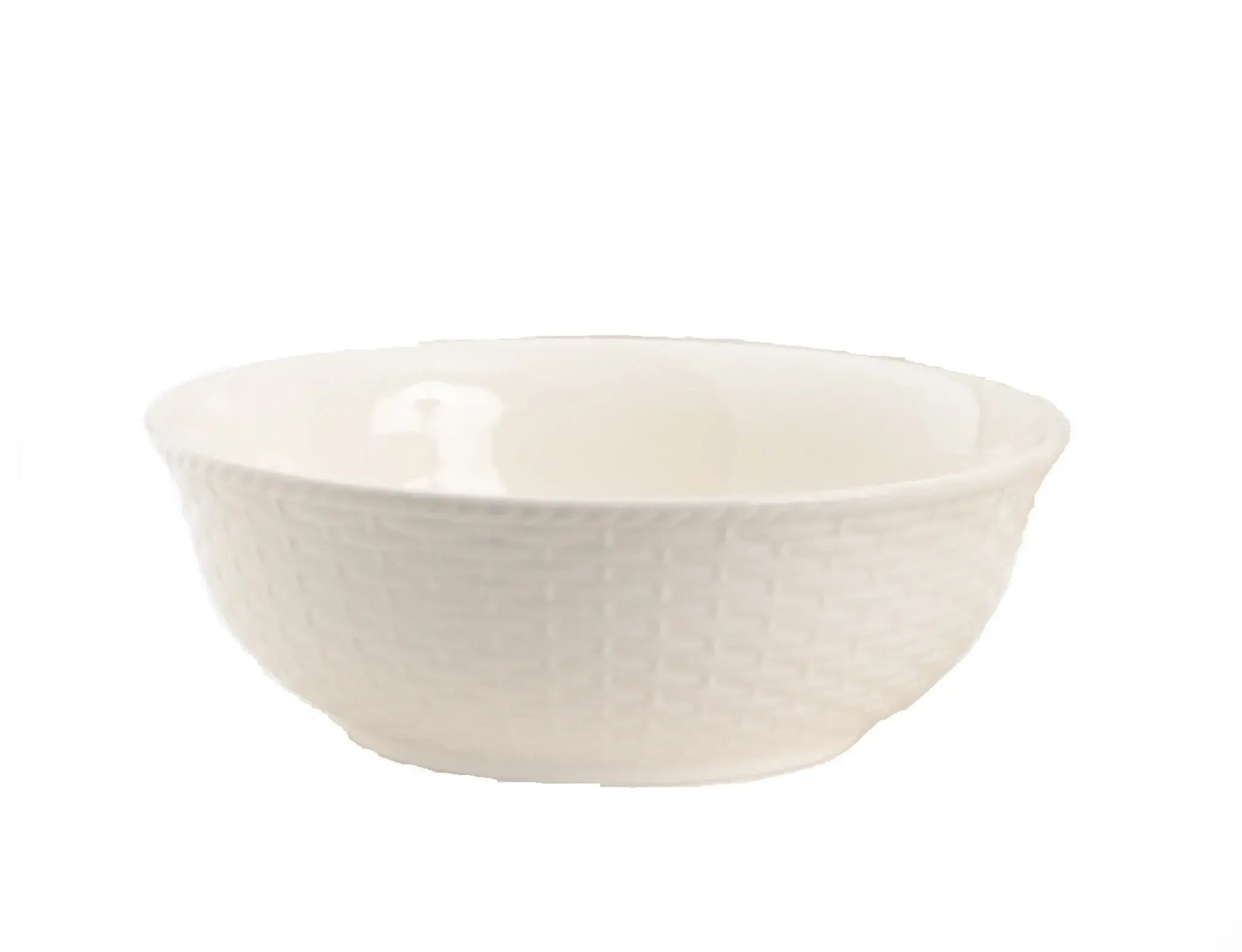 White Four Piece Round Weave Stoneware Service For Four Bowl Set - Homeroots - Flyclothing LLC