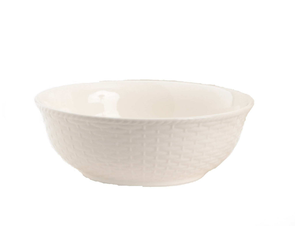 White Four Piece Round Weave Stoneware Service For Four Bowl Set - Homeroots - Flyclothing LLC