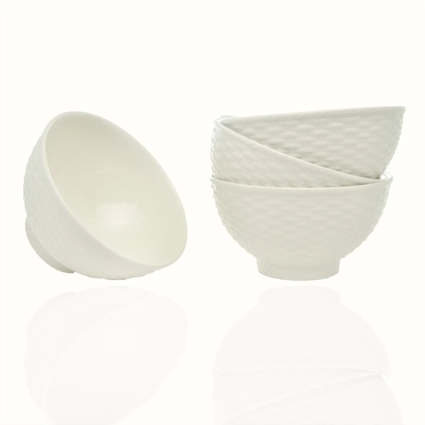 White Four Piece Weave Stoneware Service For Four Bowl Set - Homeroots - Flyclothing LLC