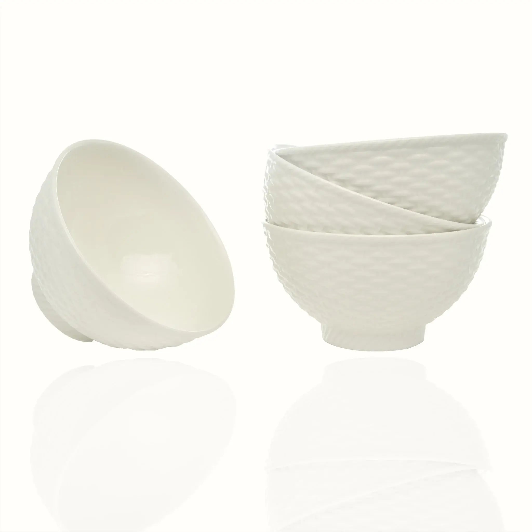 White Four Piece Weave Stoneware Service For Four Bowl Set - Homeroots - Flyclothing LLC
