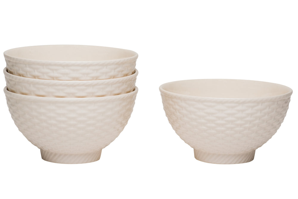 White Four Piece Weave Stoneware Service For Four Bowl Set - Homeroots
