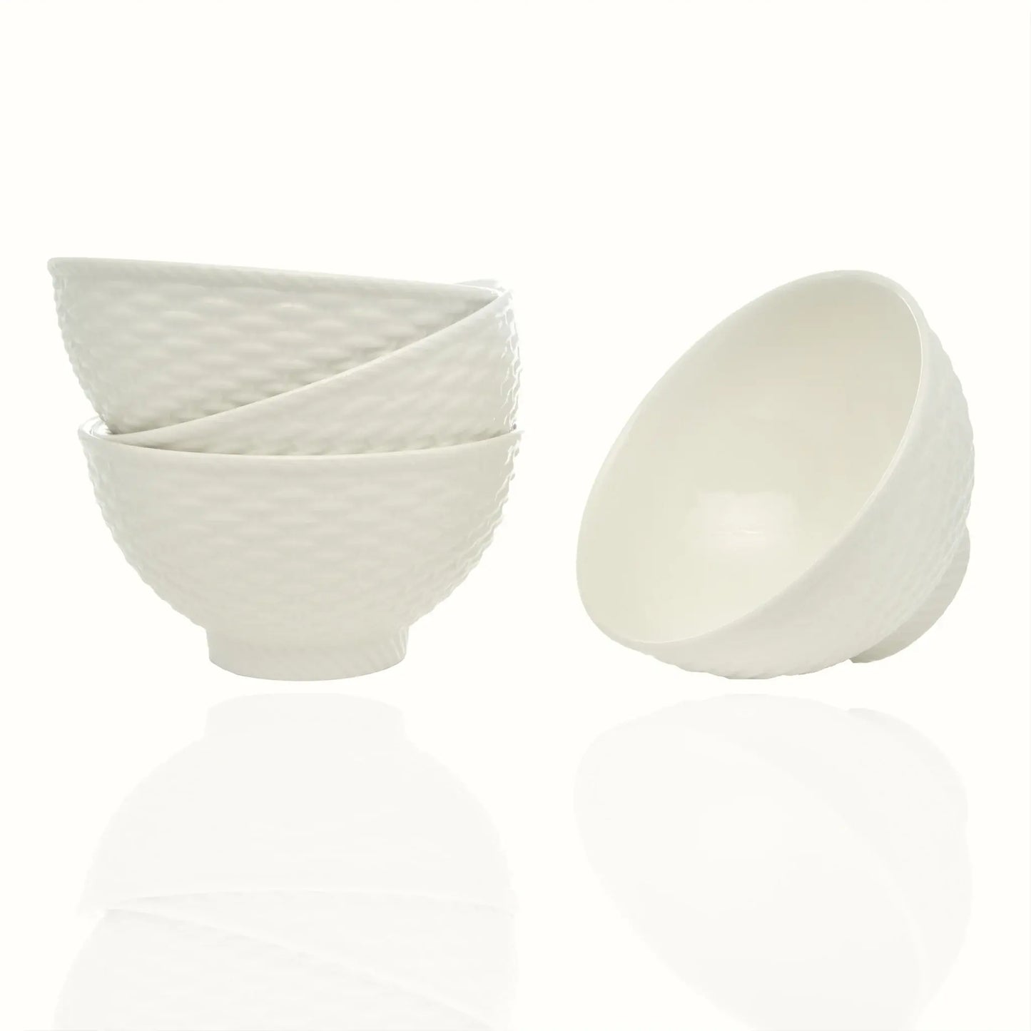 White Four Piece Weave Stoneware Service For Four Bowl Set - Homeroots - Flyclothing LLC