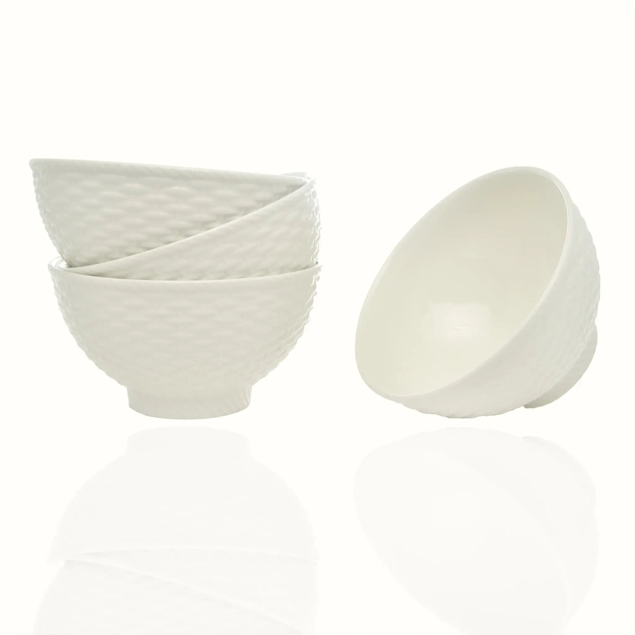 White Four Piece Weave Stoneware Service For Four Bowl Set - Homeroots - Flyclothing LLC