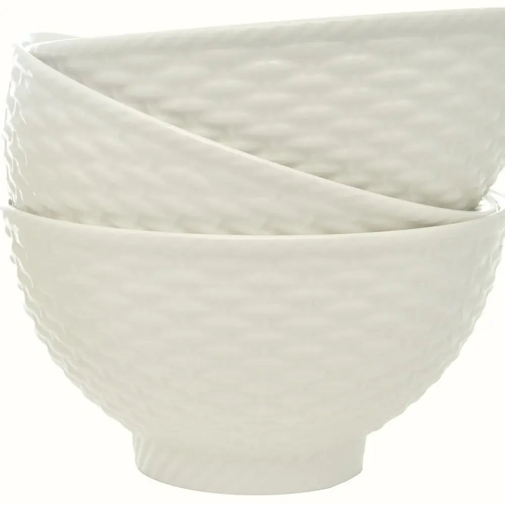 White Four Piece Weave Stoneware Service For Four Bowl Set - Homeroots - Flyclothing LLC