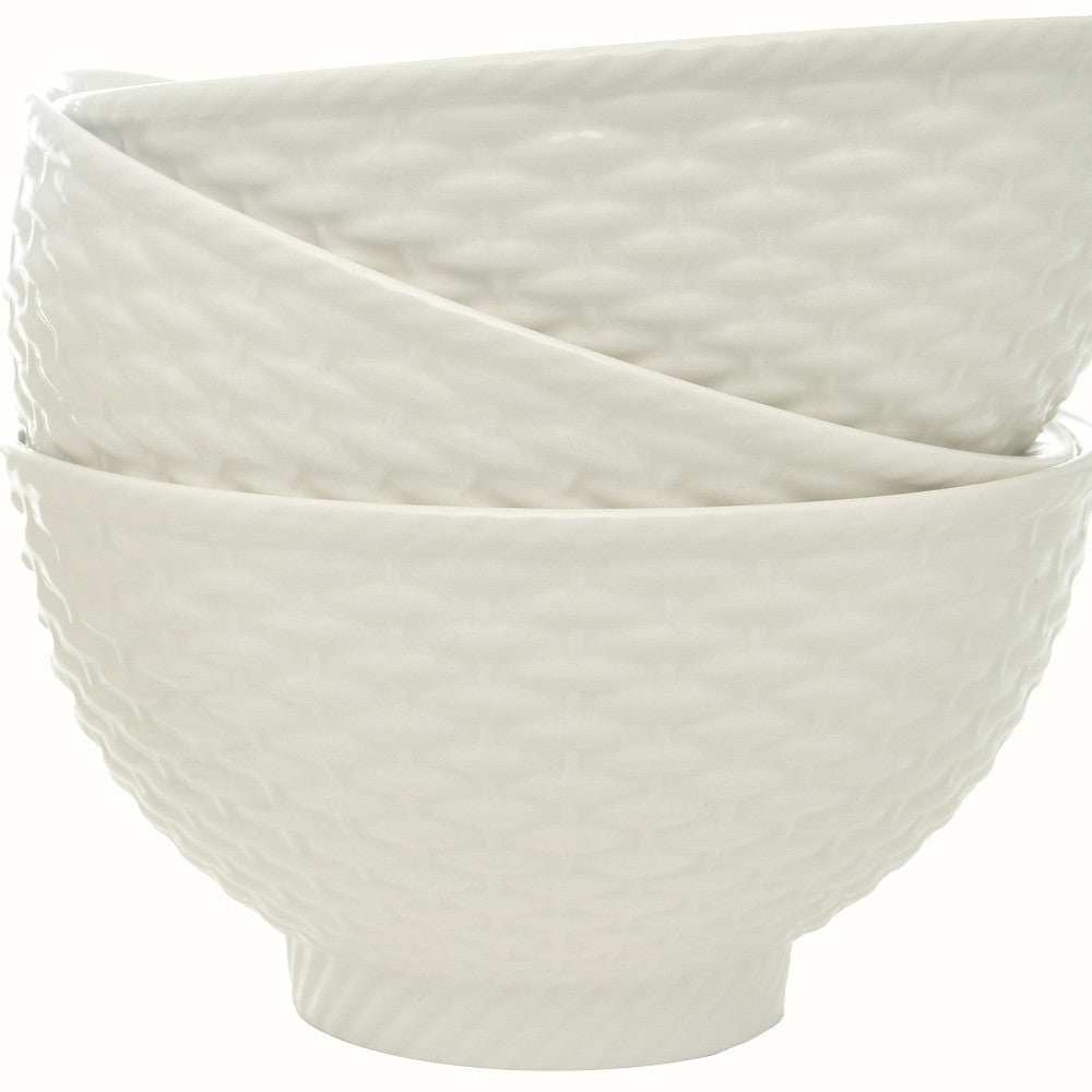 White Four Piece Weave Stoneware Service For Four Bowl Set - Homeroots - Flyclothing LLC