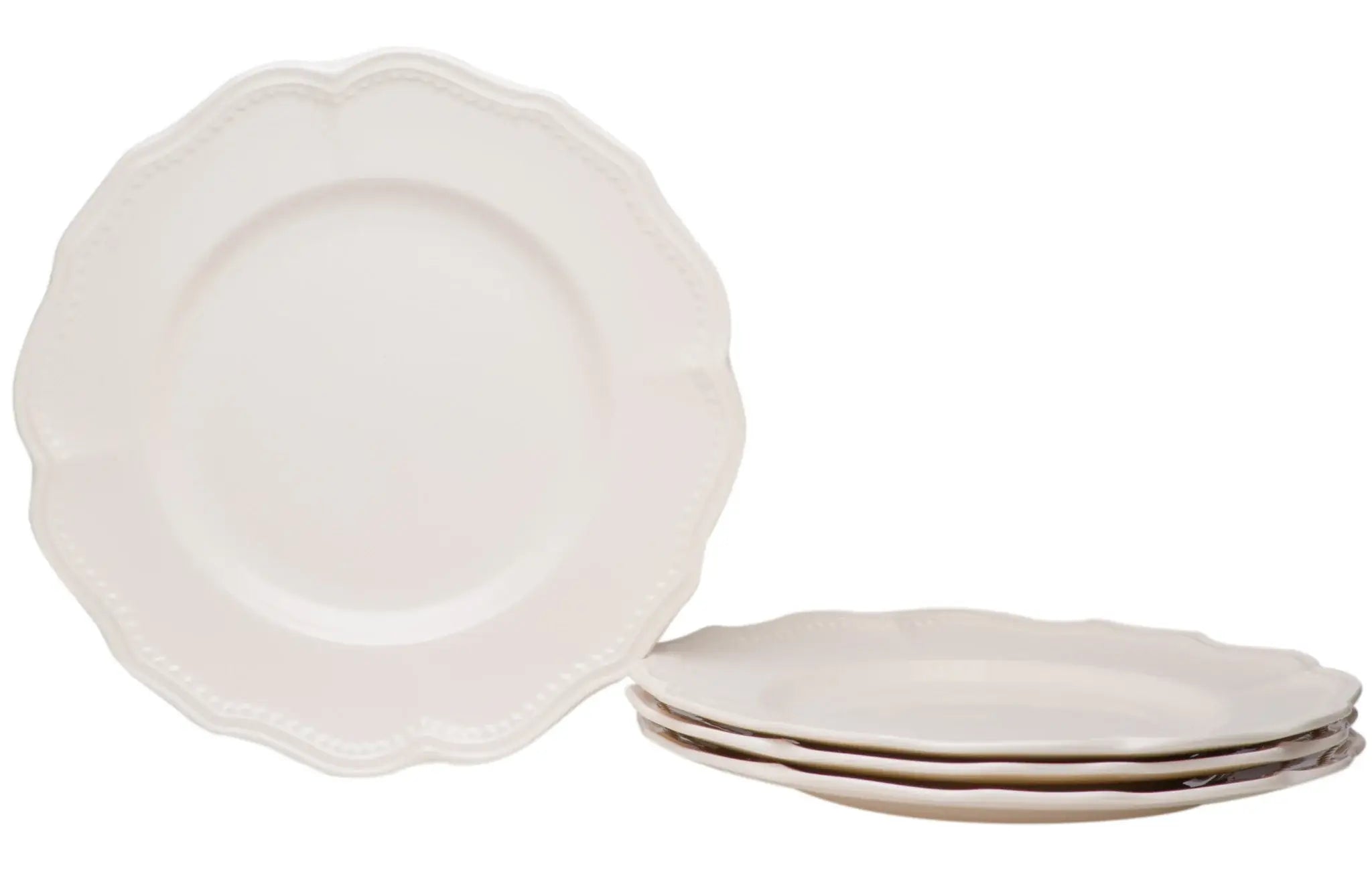 White Four Piece Scallop Stoneware Service For Four Dinner Plate Set - Homeroots - Flyclothing LLC