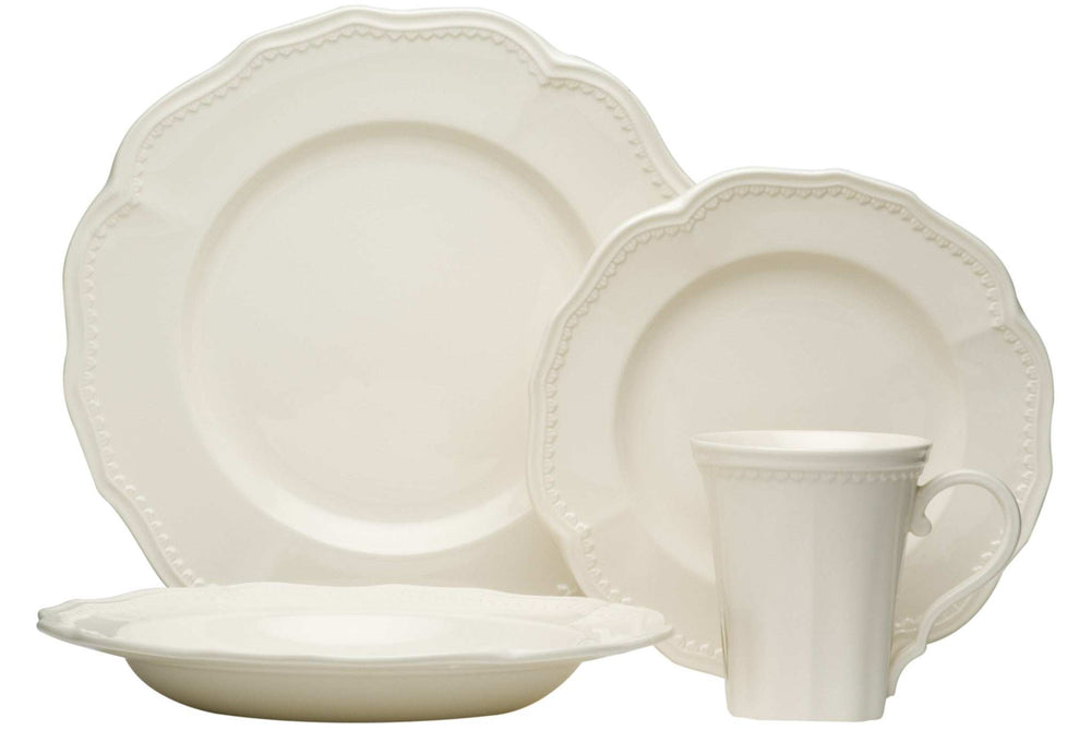 White Four Piece Scallop Stoneware Service For Four Dinner Plate Set - Homeroots - Flyclothing LLC