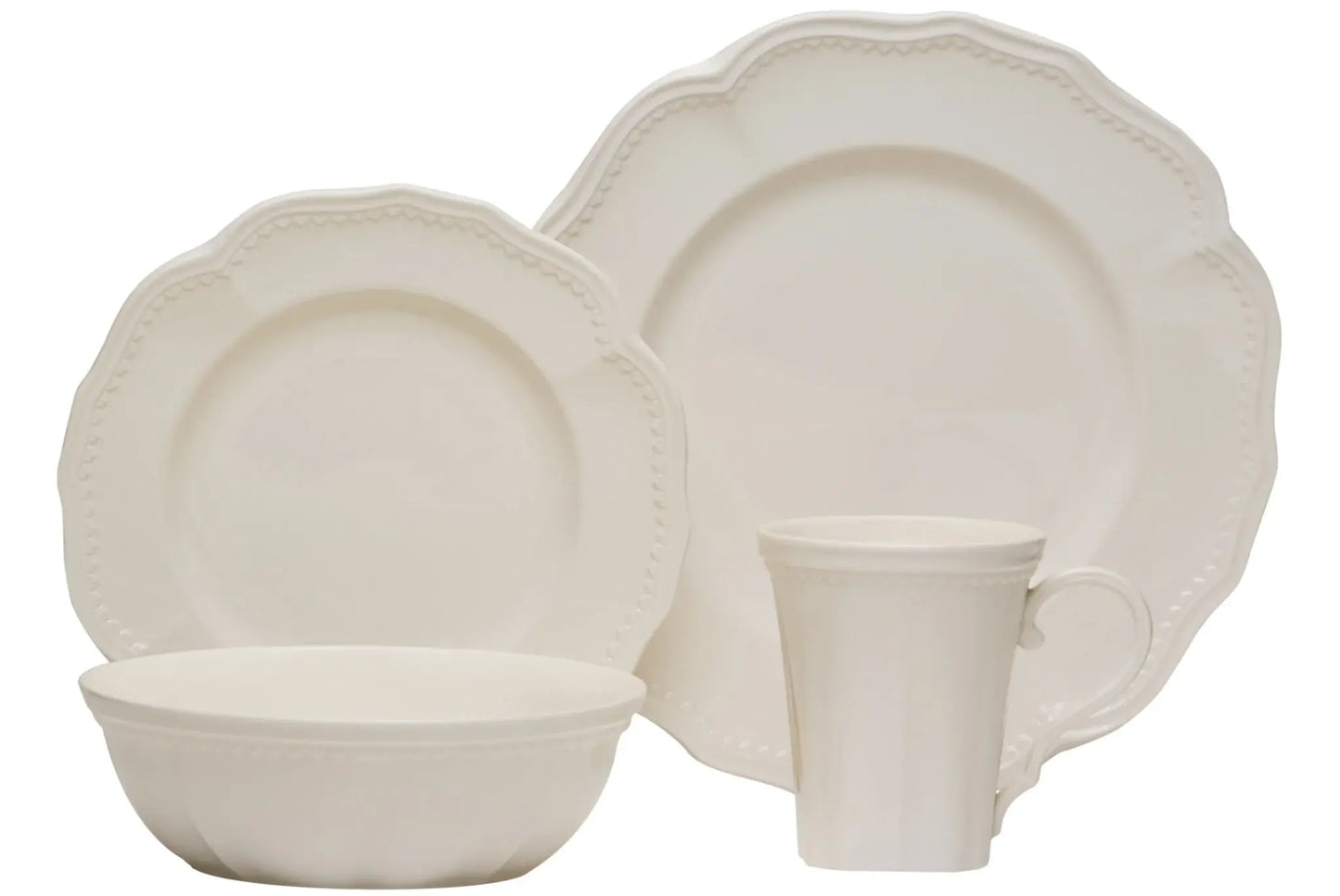 White Four Piece Scallop Stoneware Service For Four Dinner Plate Set - Homeroots - Flyclothing LLC
