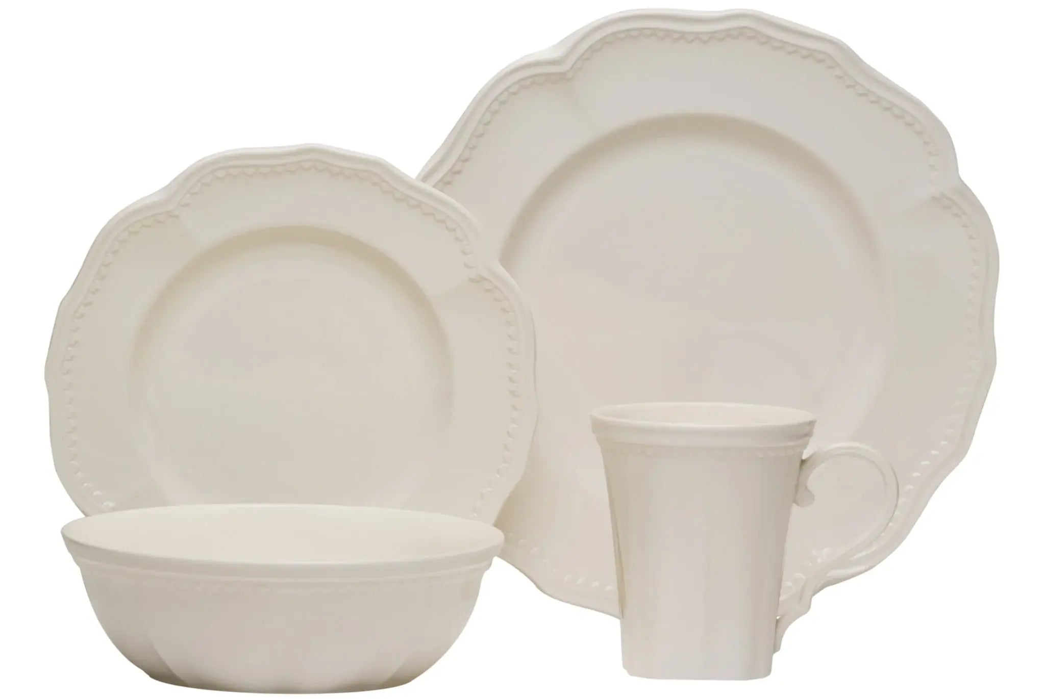White Four Piece Scallop Stoneware Service For Four Dinner Plate Set - Homeroots - Flyclothing LLC