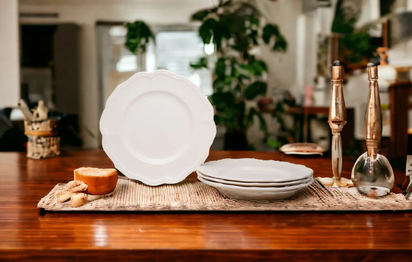White Four Piece Scallop Stoneware Service For Four Dinner Plate Set - Homeroots - Flyclothing LLC