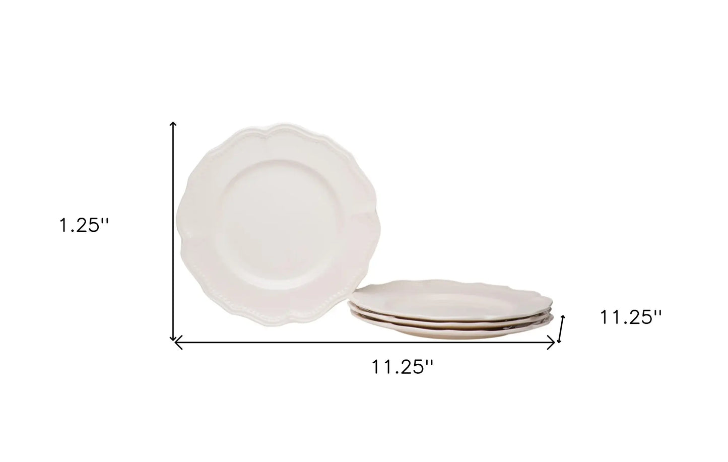 White Four Piece Scallop Stoneware Service For Four Dinner Plate Set - Homeroots - Flyclothing LLC