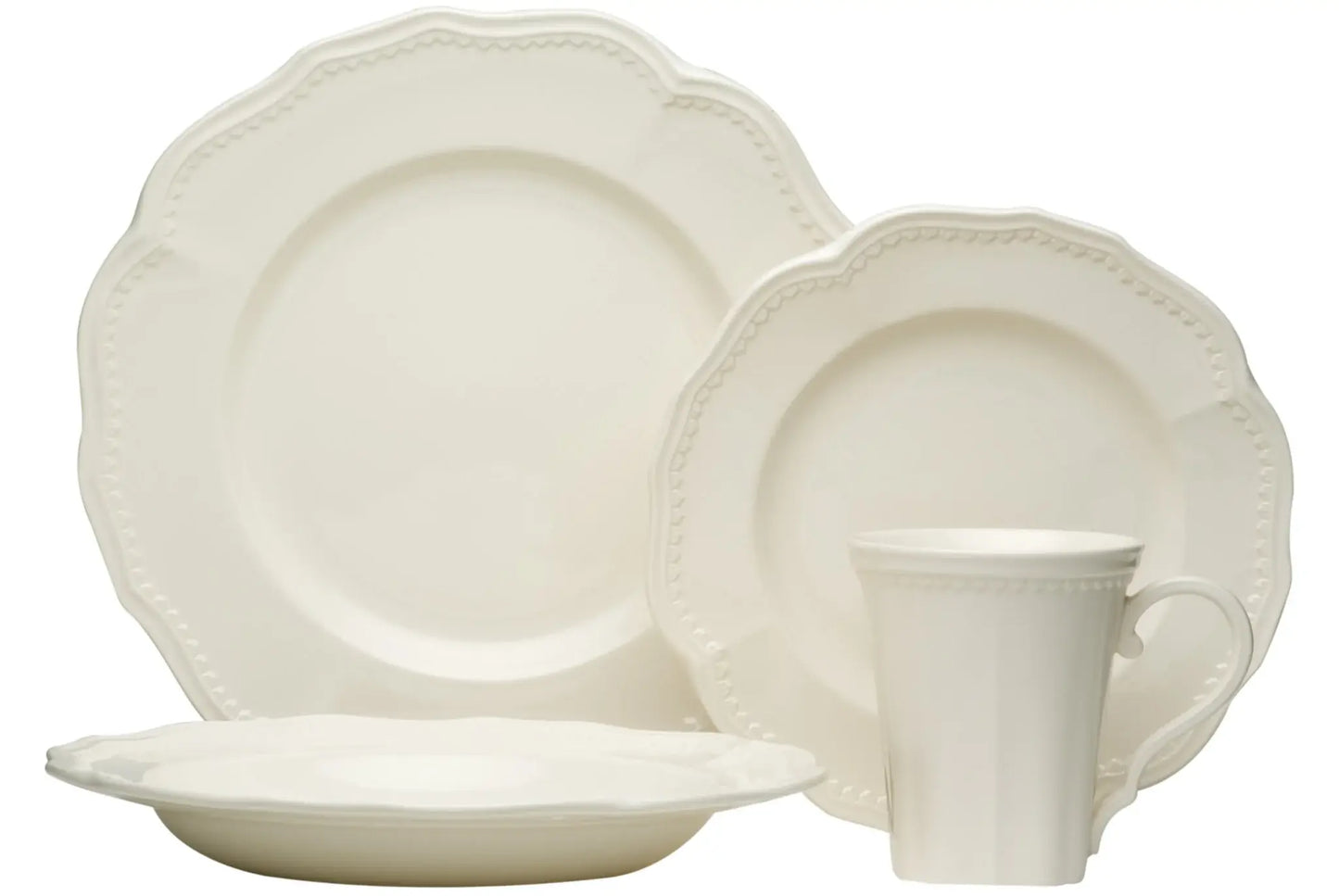 White Four Piece Round Scallop Stoneware Service For Four Salad Plate Set - Homeroots - Flyclothing LLC