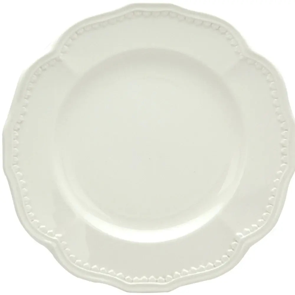 White Four Piece Round Scallop Stoneware Service For Four Salad Plate Set - Homeroots - Flyclothing LLC