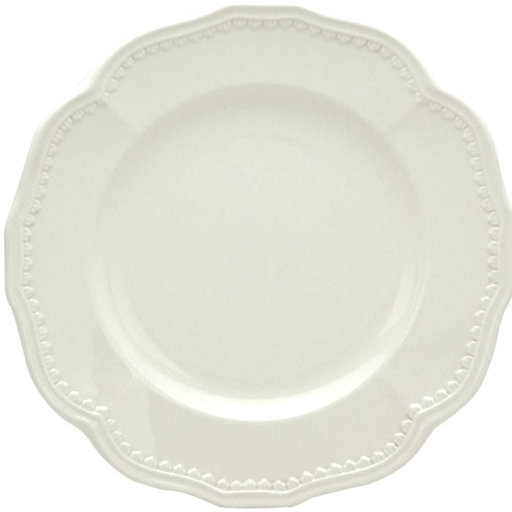 White Four Piece Round Scallop Stoneware Service For Four Salad Plate Set - Homeroots - Flyclothing LLC