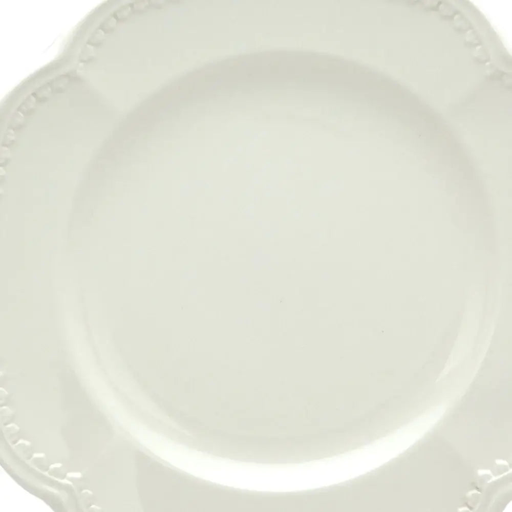 White Four Piece Round Scallop Stoneware Service For Four Salad Plate Set - Homeroots - Flyclothing LLC
