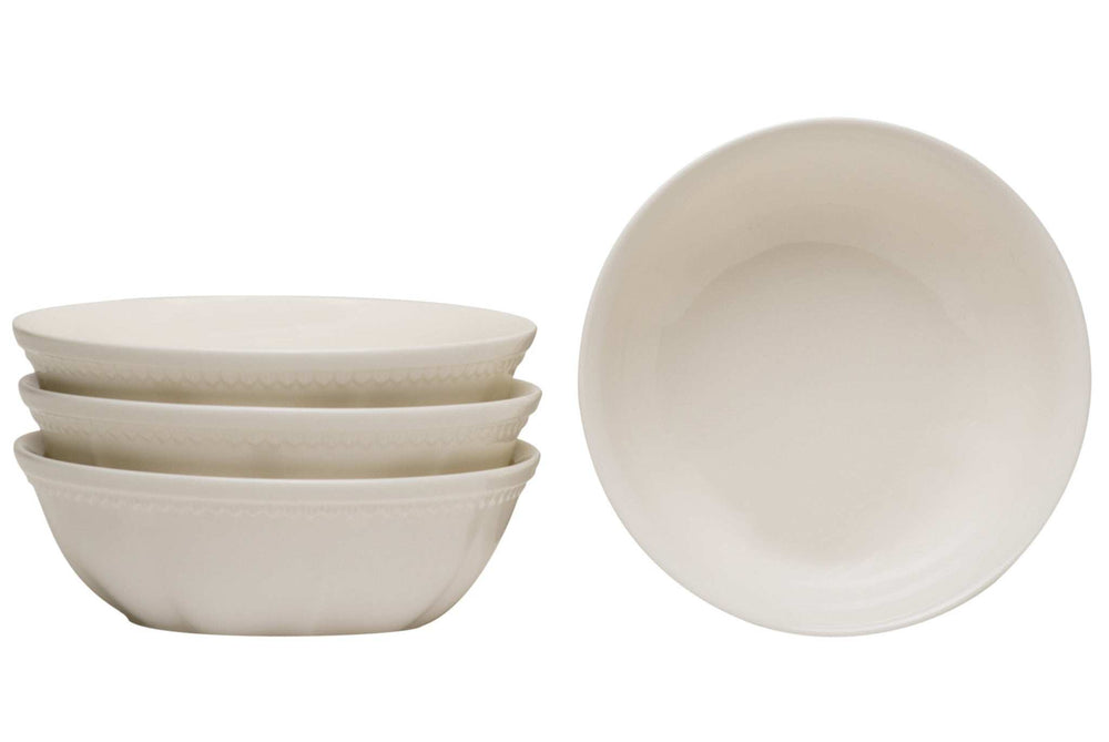 White Four Piece Round Scallop Stoneware Service For Four Bowl Set - Homeroots - Flyclothing LLC