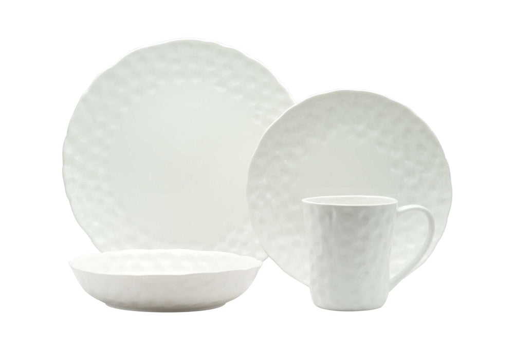 White Six Piece Round Pebbled Porcelain Service For Six Dinner Plate Set - Homeroots - Flyclothing LLC