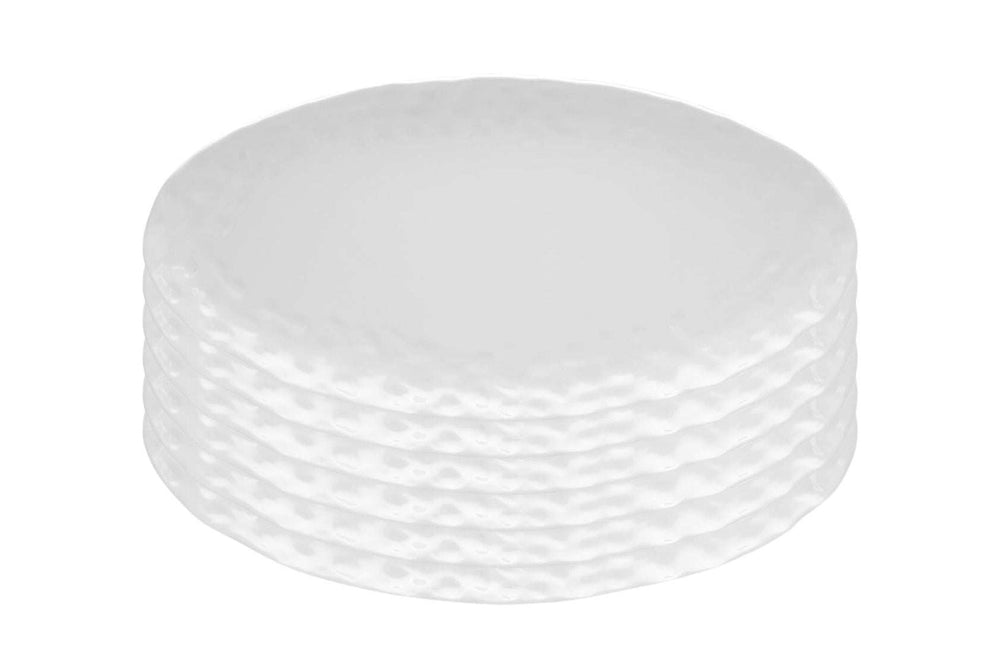 White Six Piece Round Pebbled Porcelain Service For Six Dinner Plate Set - Homeroots - Flyclothing LLC