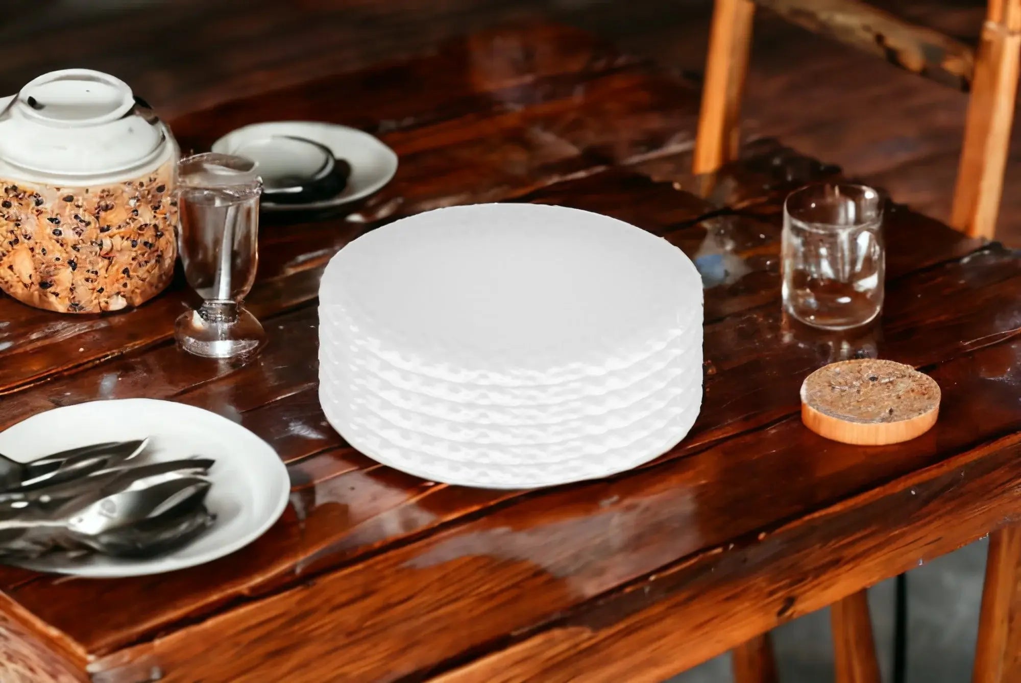 White Six Piece Round Pebbled Porcelain Service For Six Salad Plate Set - Homeroots - Flyclothing LLC