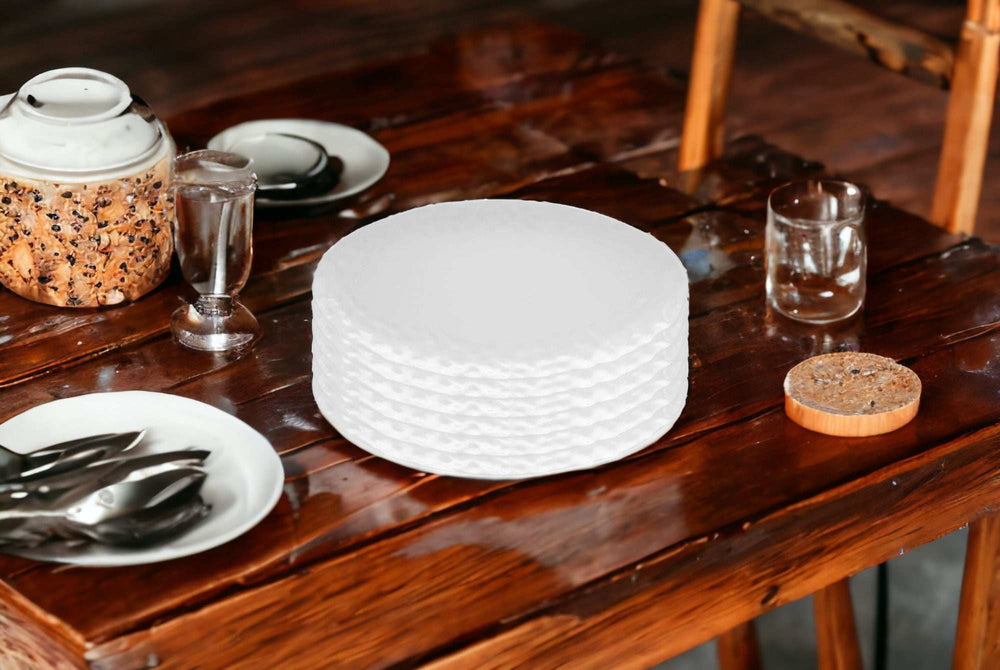 White Six Piece Round Pebbled Porcelain Service For Six Salad Plate Set - Homeroots - Flyclothing LLC