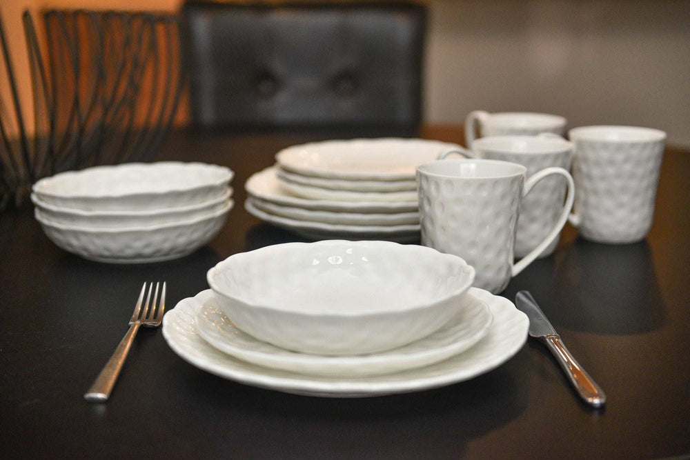 White Six Piece Round Pebbled Porcelain Service For Six Salad Plate Set - Homeroots - Flyclothing LLC