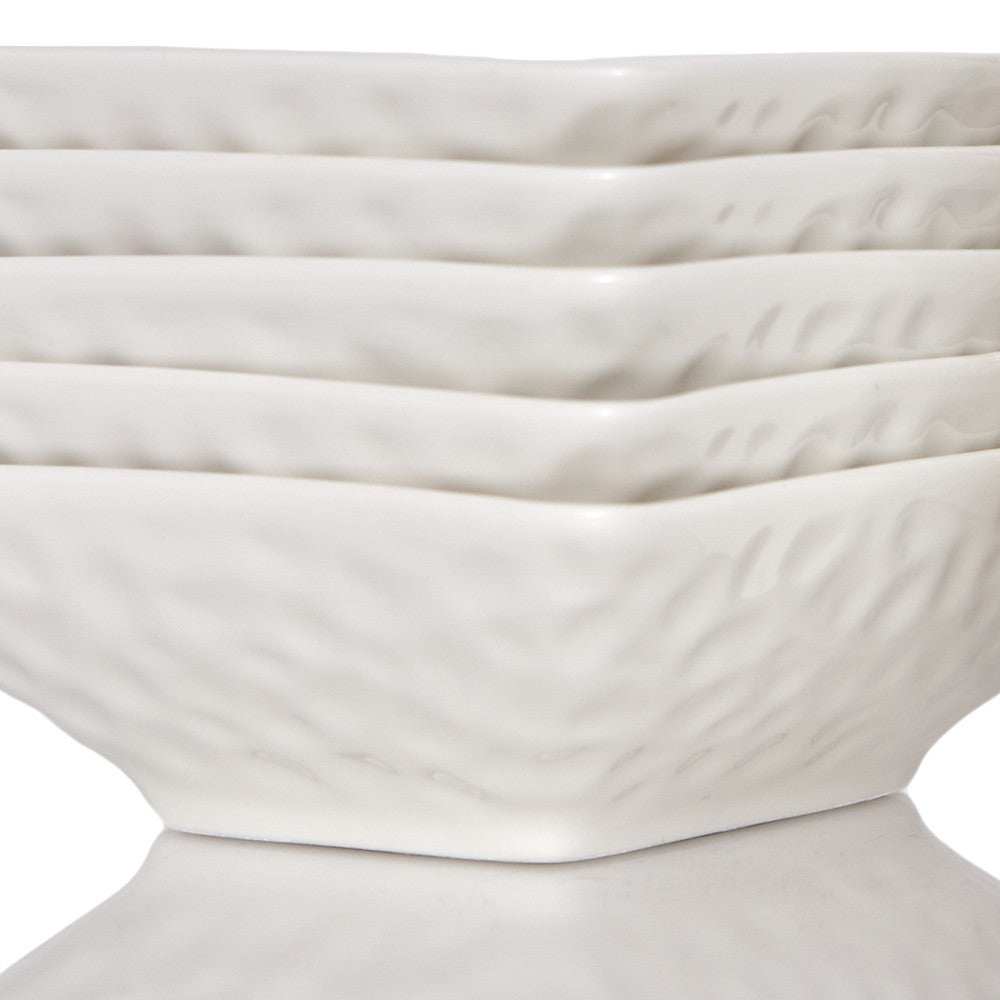 White Six Piece Pebbled Porcelain Service For Six Bowl Set - Homeroots - Flyclothing LLC