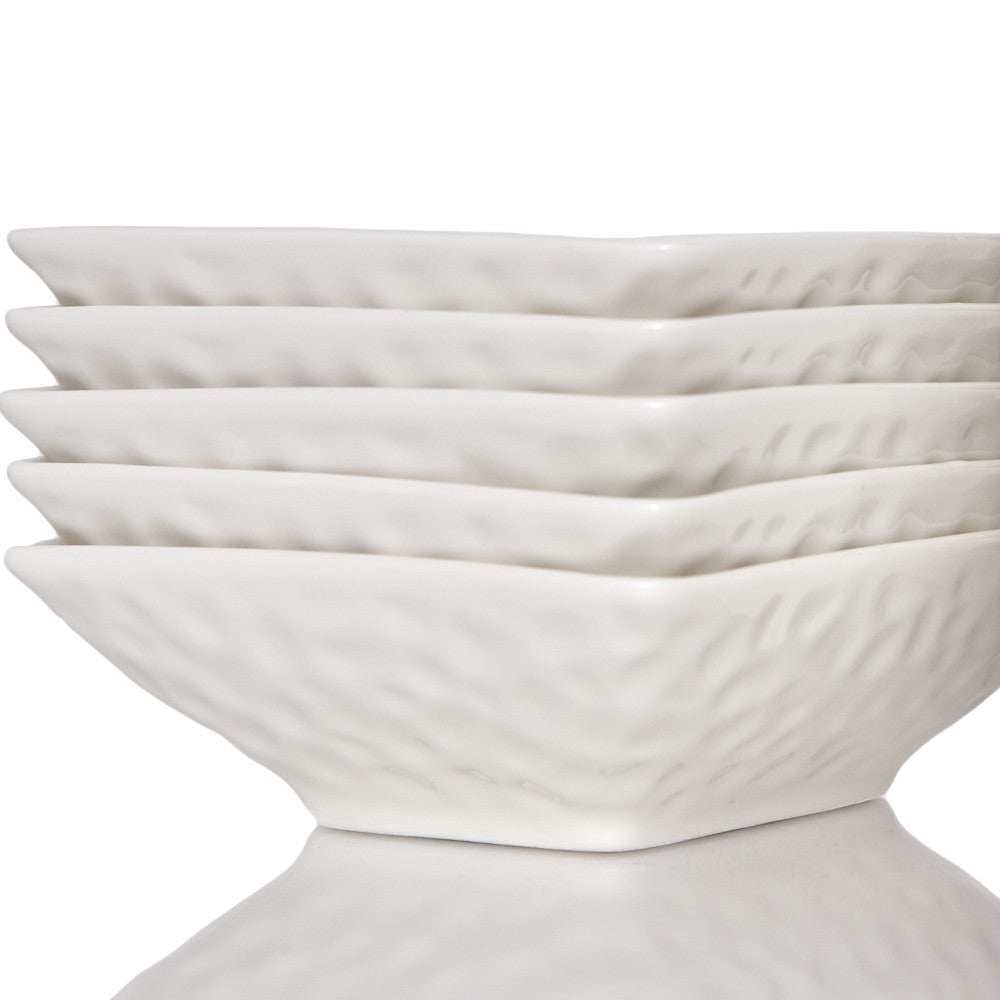 White Six Piece Pebbled Porcelain Service For Six Bowl Set - Homeroots - Flyclothing LLC