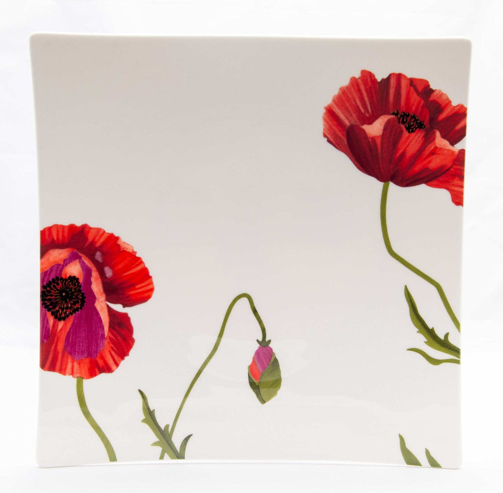 Red and White Six Piece Square Floral Bone China Service For Six Dinner Plate Set - Homeroots - Flyclothing LLC