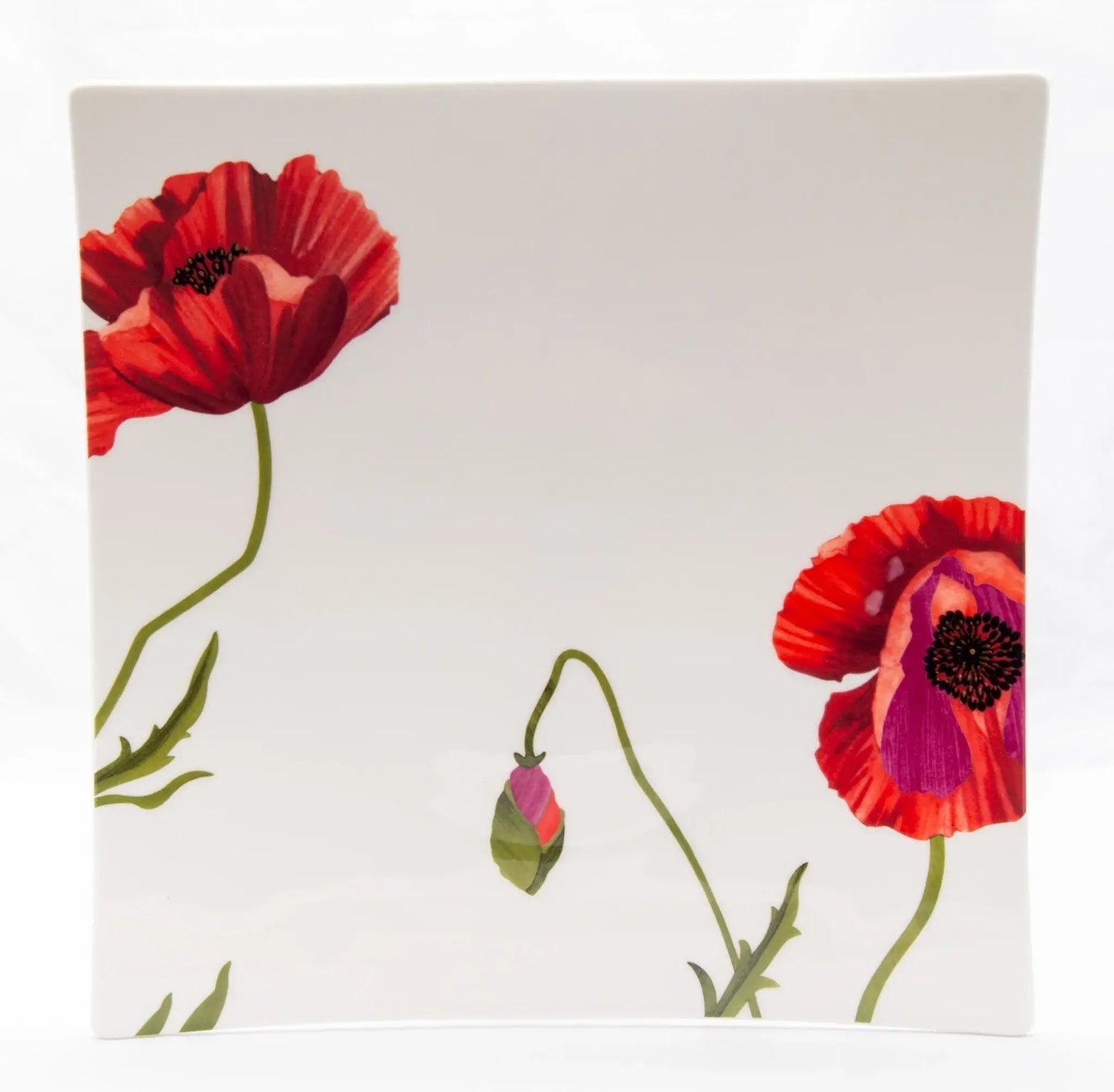 Red and White Six Piece Square Floral Bone China Service For Six Dinner Plate Set - Homeroots - Flyclothing LLC
