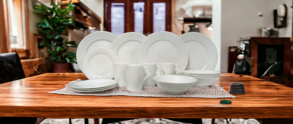 White Sixteen Piece Round Bone China Service For Four Dinnerware Set - Homeroots