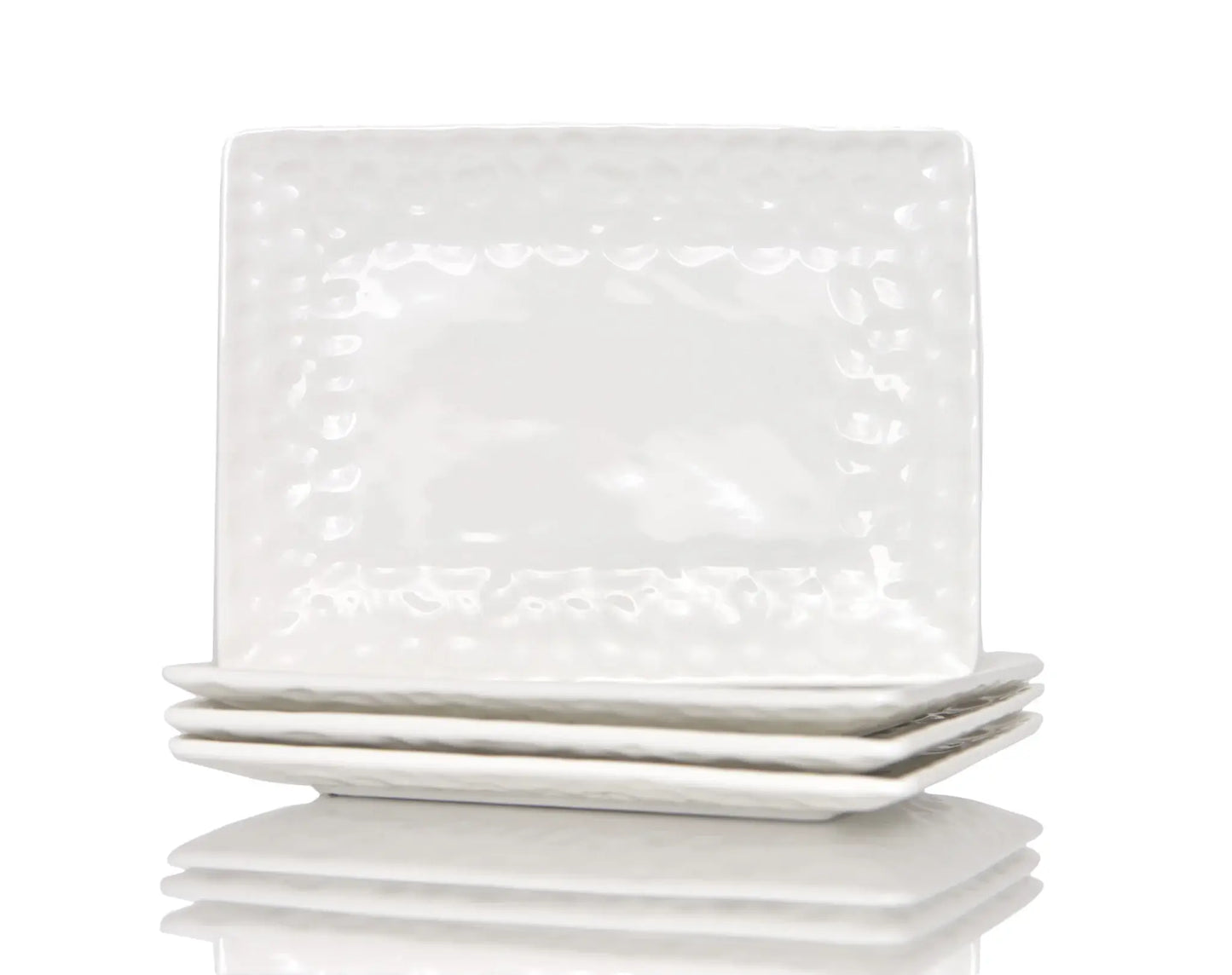 White Six Piece Rectangle Pebbled Porcelain Service For Six Dinner Plate Set - Homeroots - Flyclothing LLC