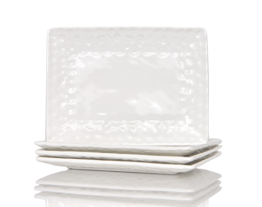 White Six Piece Rectangle Pebbled Porcelain Service For Six Dinner Plate Set - Homeroots