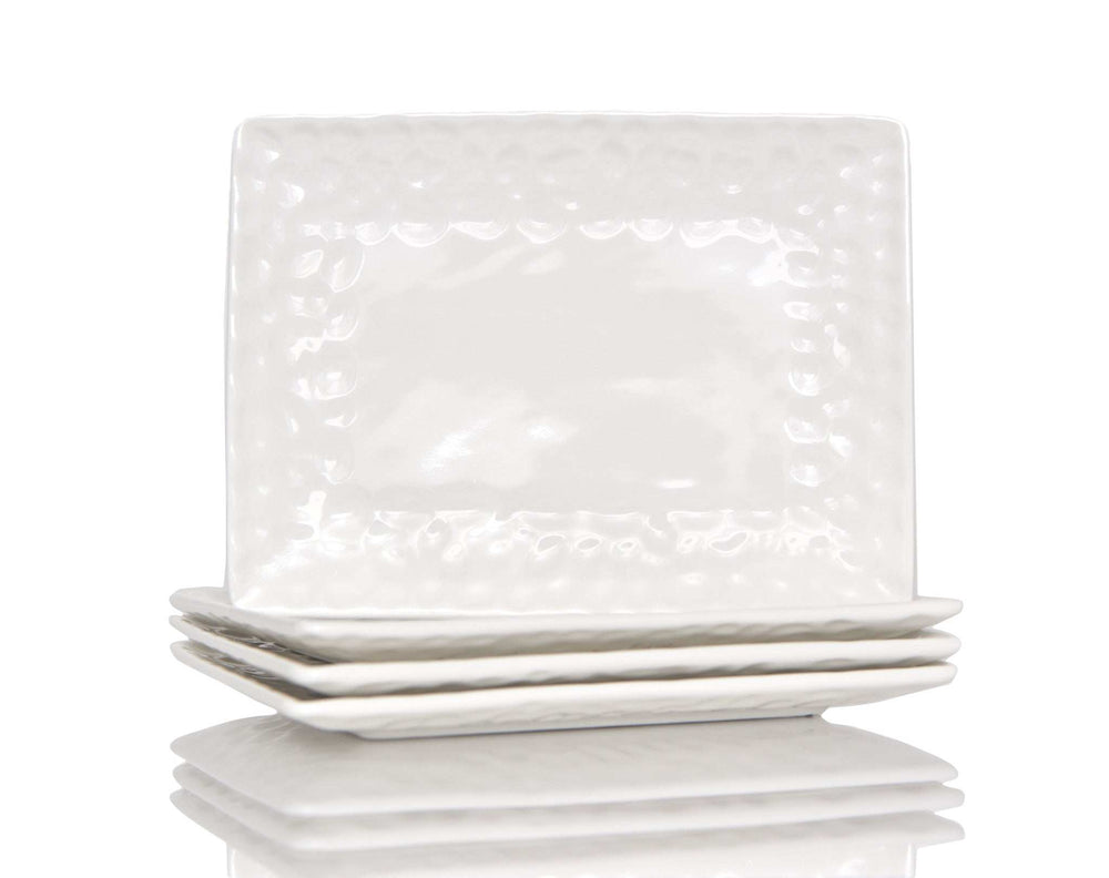 White Six Piece Rectangle Pebbled Porcelain Service For Six Dinner Plate Set - Homeroots - Flyclothing LLC